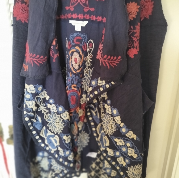 Coldwater Creek Open Front Embroidered Long Kimono Vest 100% Cotton XL Pockets - Picture 4 of 13